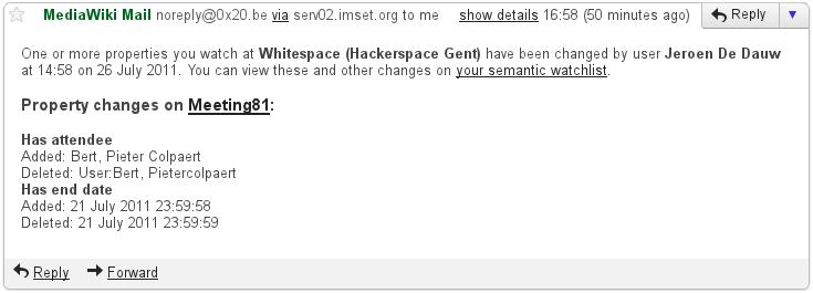 Email notification send by Semantic Watchlist listing changed to watched properties