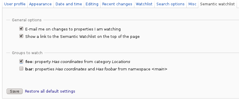 Semantic Watchlist user preferences