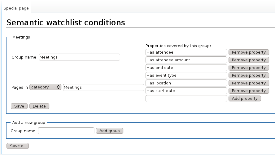 Administrative interface where watchlist conditions/groups can be managed