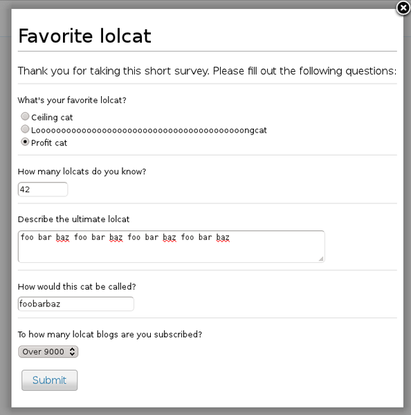 Example of a survey as it appears to users